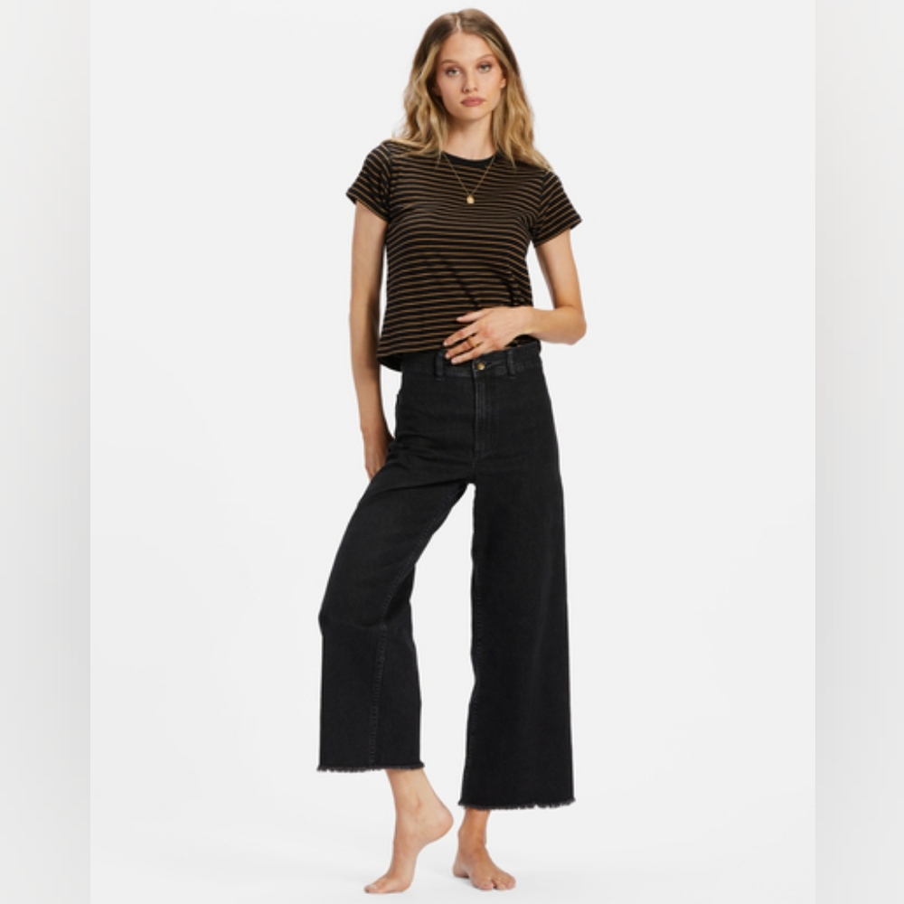 EUC Billabong Free-Fall High Rise Wide Leg Raw Hem Women's Black Denim Pants, 26